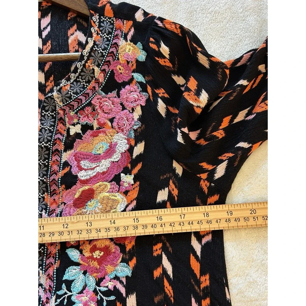 Savanna Jane Embroidered Boho Tunic Top Small Floral Peasant Festival Blouse - Picture 9 of 11